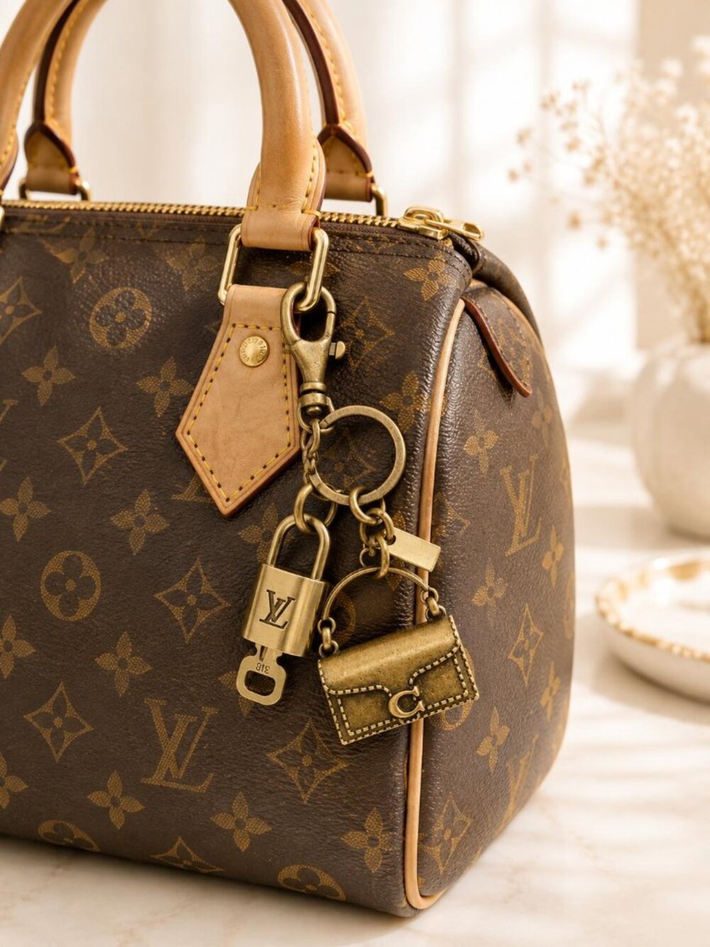 LV Gold Padlock 🔑 Authentic Louis Vuitton Charm + Unbranded Bag Keychain